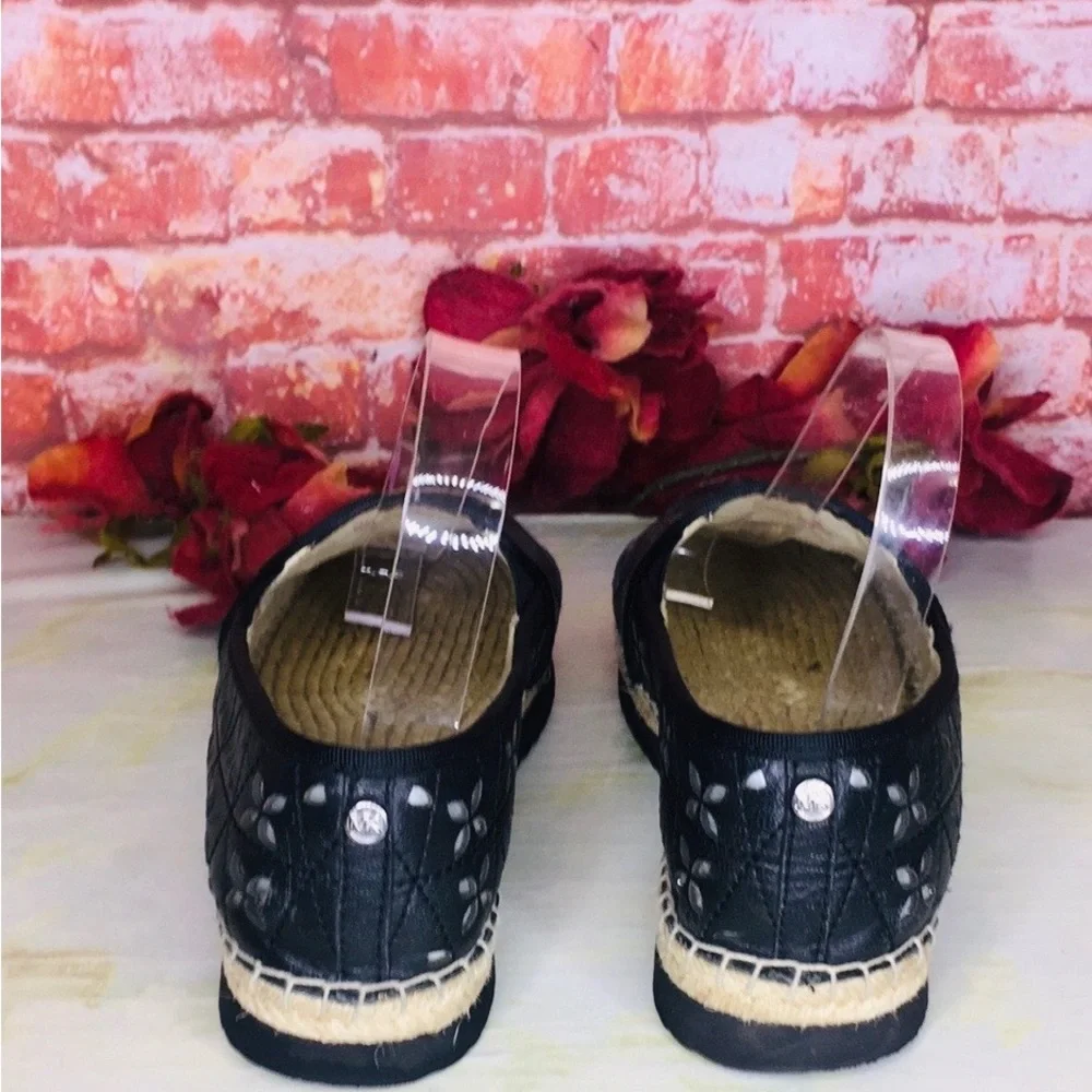Michael Kors Hastings  Black and Silver Quilted Leather Platform Espadrilles